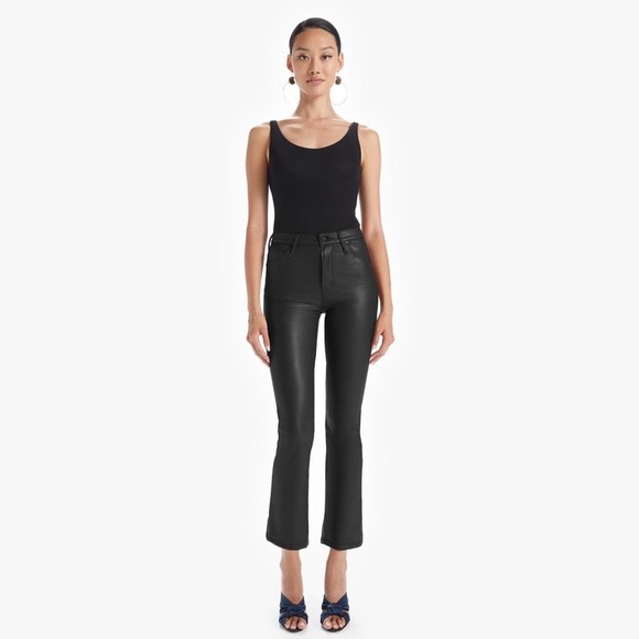 Mother Denim The Insider Ankle Black Faux Leather Wax On...